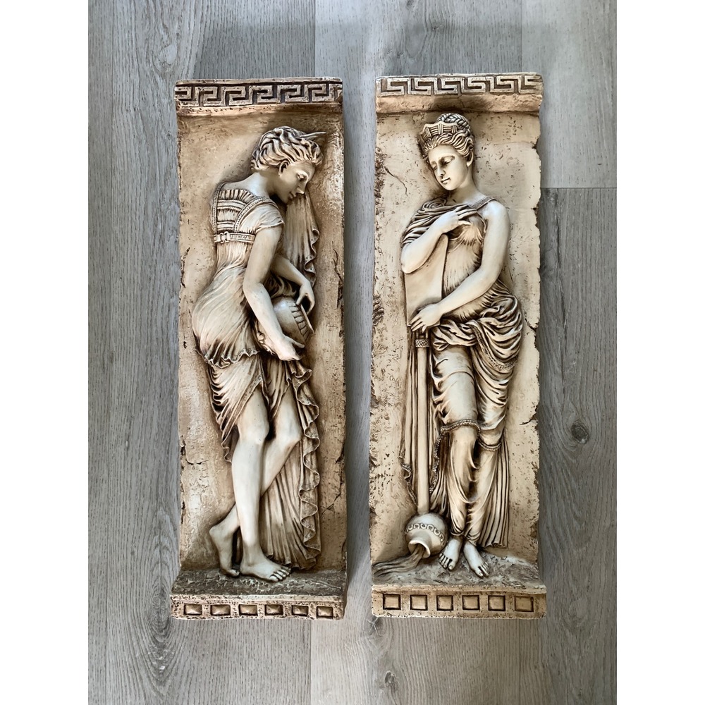 Vintage Greek Goddess Relief Wall Plaques Set of 2 Classical Resin Art Decor 21"
